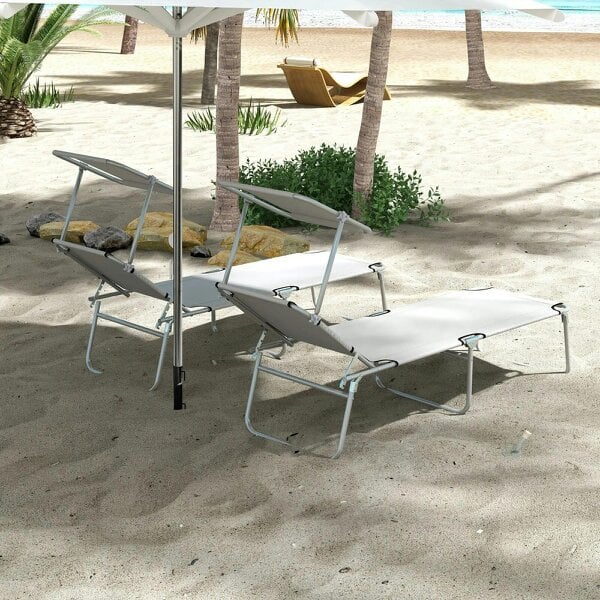 Bobobiy Outdoor Foldable Sun Lounger Set of 2, Light Grey