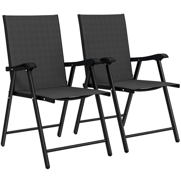 Folding Garden Chairs Set of 2, Foldable Garden Dining Chairs with High Back, Armrests, Texteline Seat, Black