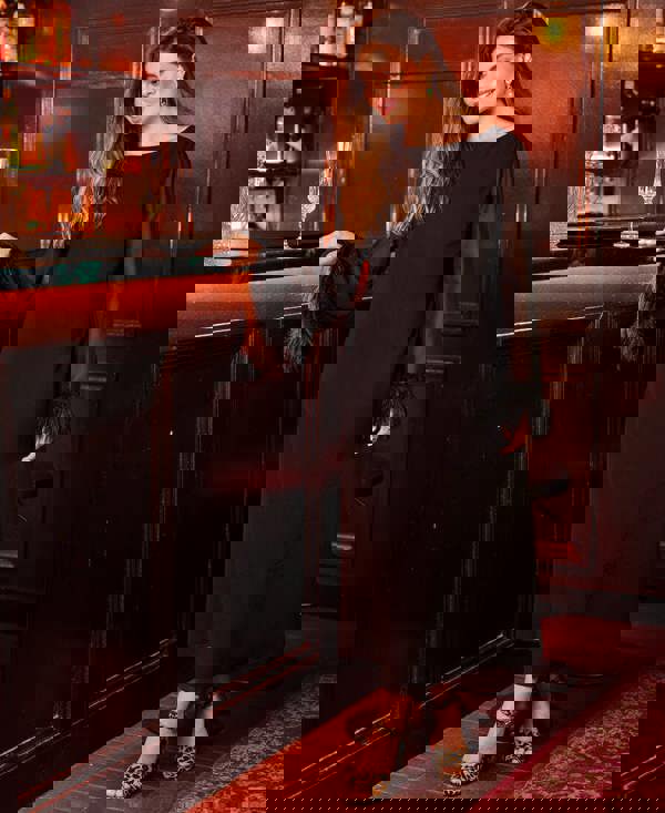 Needs No Label Black Feathered Trim Midaxi Dress