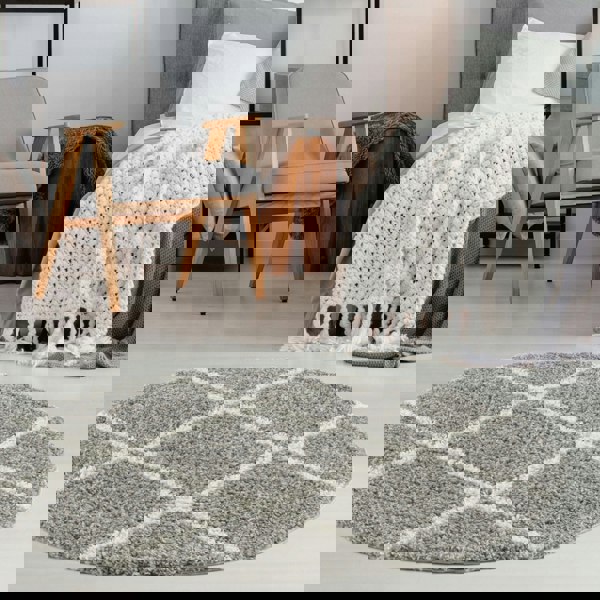 Diamond Design Thick Shaggy Area Rugs Grey