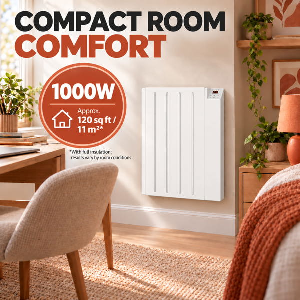 MYLEK Electric Radiator Panel Heater WIFI Smart APP Eco 1000W Bathroom Safe Wall Mounted Timer Thermostat