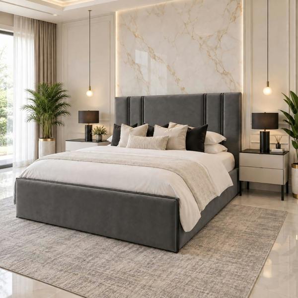 Paradise Beds Allure Velvet Panel Ottoman Storage bed