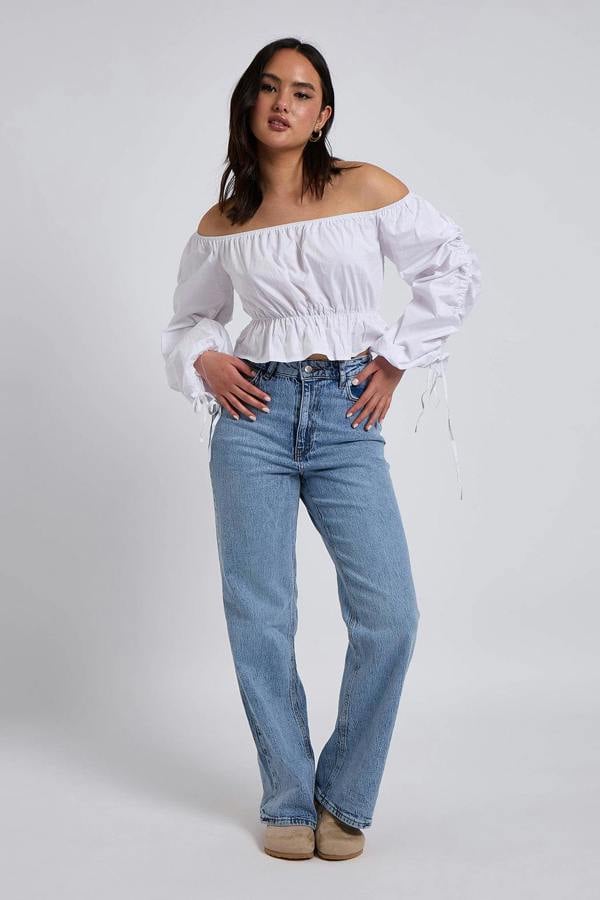 Urban Bliss White Drawstring Edge Sleeve Bardot