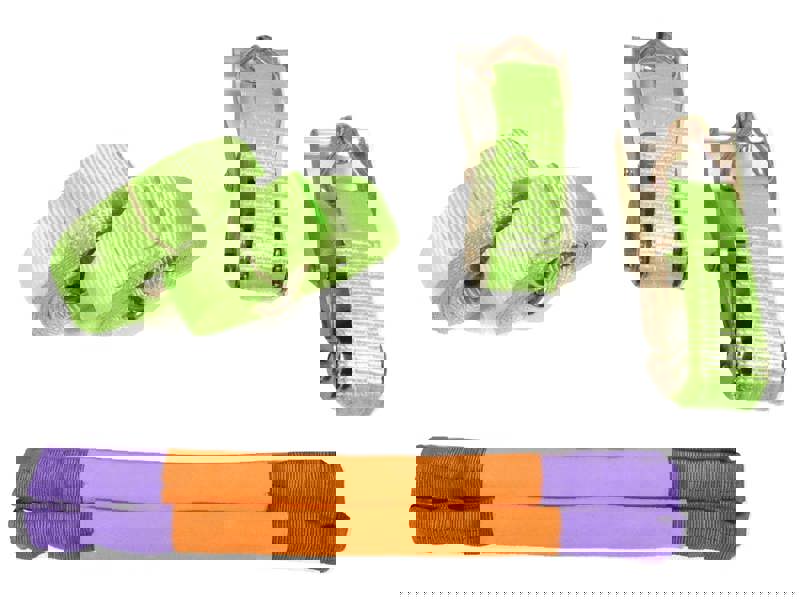 Recovery Ratchet Strap Set Hi Vis x2 (50MM x 4M Alloy Wheel Tie Down Trailer Kit)