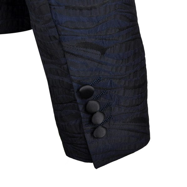 David WeJ Alfredo Cropped Double Breasted Jacquard Wave Print Tuxedo - Navy Blue