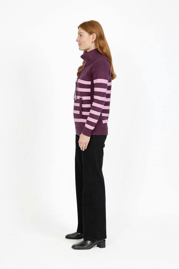 Mudflower Stripe Knit Cowl Neck Jumper