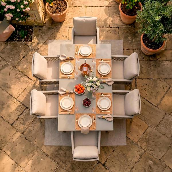 Dellonda Fusion 7 Piece Outdoor Dining Set with Weatherproof Aluminium Frame, Light Grey - DG274