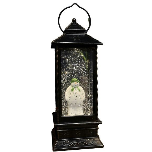 Samuel Alexander 28cm Dual Power LED Christmas Glitter Water Spinner Rustic Lantern The Snowman & The Snow dog™ Scene