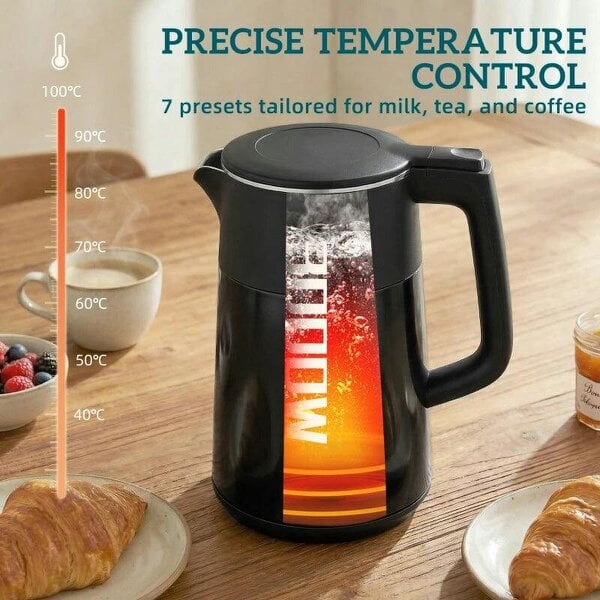 Electric Kettle, 1.7L Fast Boil 3kW Water Kettle with UK Strix Thermostat, LED Display, Keep Warm Function, Black