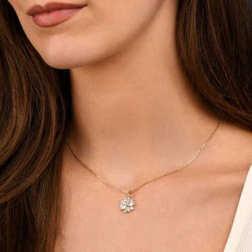 Zavana Gold Sparkling Floral Pendant Necklace with Marquise and Round Cubic Zirconia stones