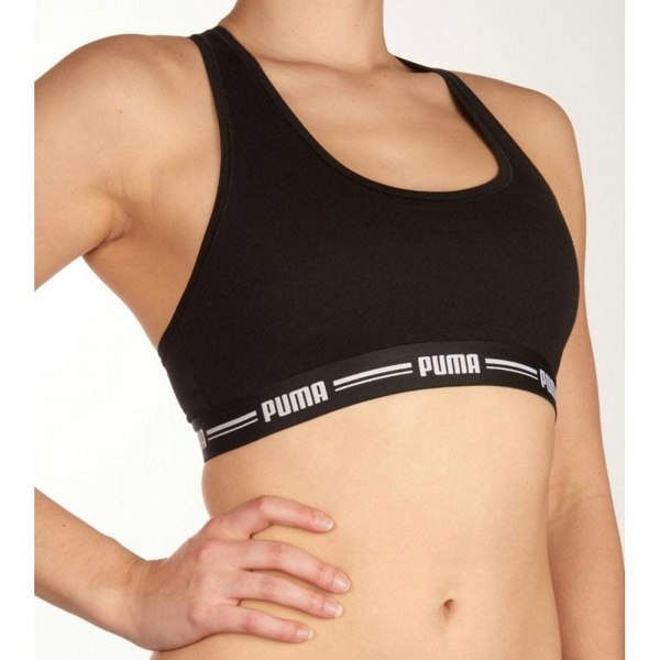 Puma Striped Logo Racerback Bra Top, Black