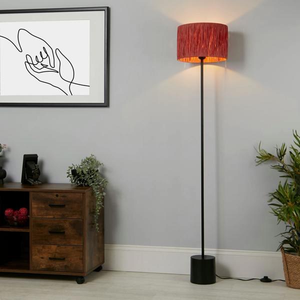 RAFFIA FLOOR LAMP PINK & BLACK