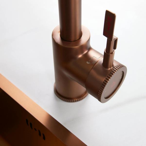 Flode kraft Solo | Industrial Style Single Lever 3 in 1 Instant Boiling Tap | Brushed Copper Finish