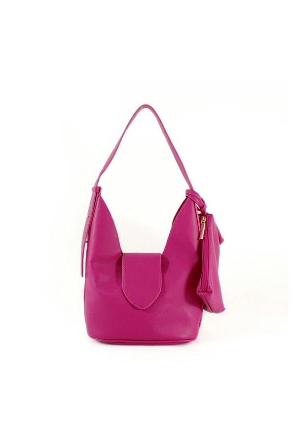 Emelina Curved Strap Shoulder Bag With Pouch Detail - Fuschia