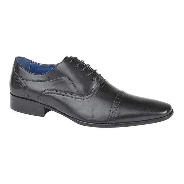 Roamers Mens 4 Eyelet Punched Cap Leather Oxford Shoes - Black - 