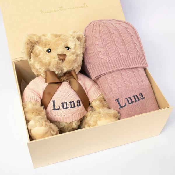 The Baby Gifting Company CASHMERE AND TEDDY GIFT SET - ROSEWOOD