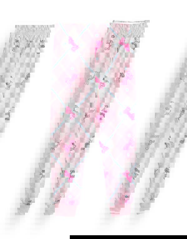 Barbie Girls Pink Front Print Top, Check Bottoms Long Sleeve Long Leg Pyjama Set