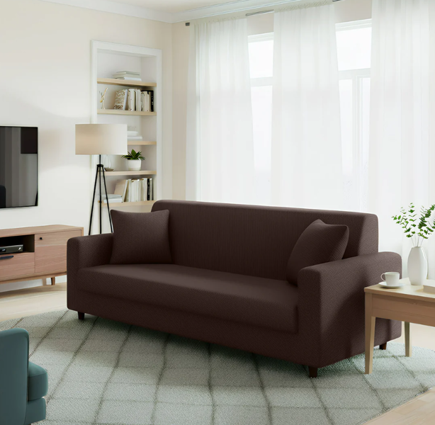 Anyseat 3 Seater Sofa Cover Plain Coffee Style and Protection For Living Room Sofa Chair Elastic Stretchable Slipcover