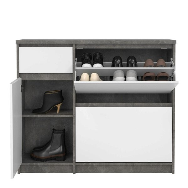 Wyld Haus Budapest Concrete Effect and White Wooden Shoe Cabinet 3 Doors 1 Drawer
