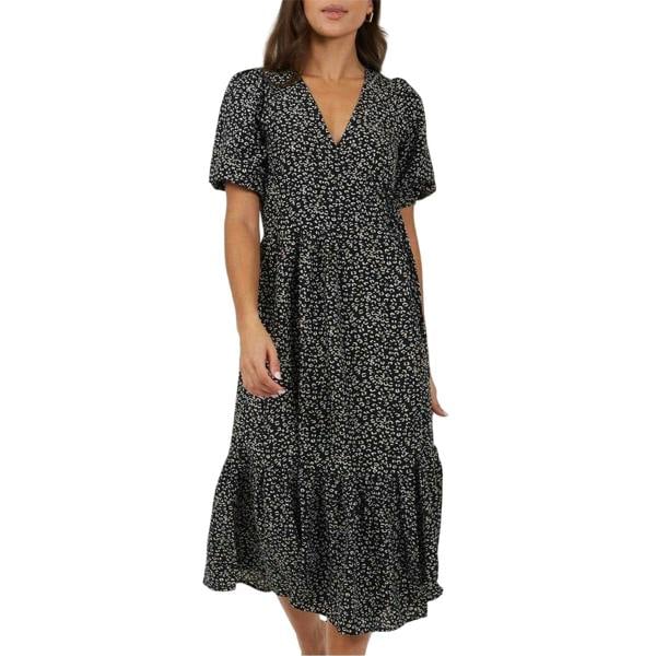 Brave Soul Womens/Ladies Puff Sleeve Wrap Dress - Black/White - 