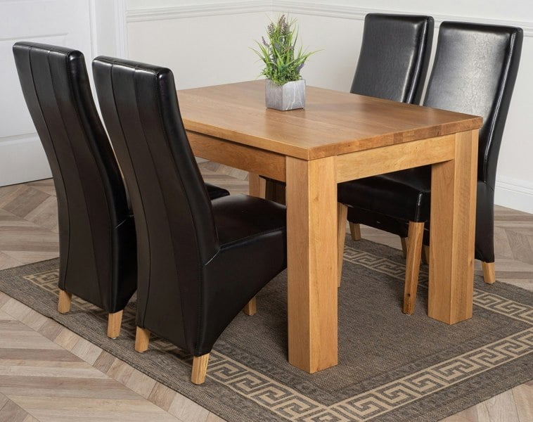 That's Furniture Dakota Medium Oak Dining Table with Lola Leather Chairs
