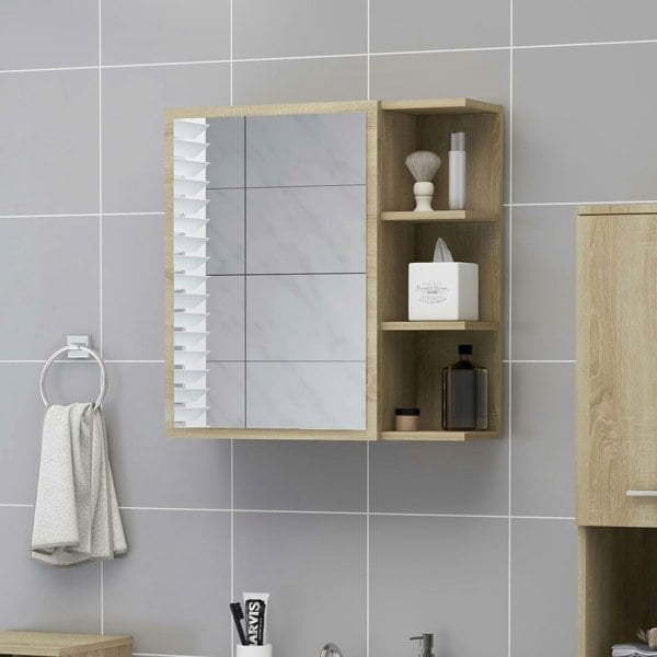 Berkfield Bathroom Mirror Cabinet Sonoma Oak 62.5x20.5x64 cm Engineered Wood