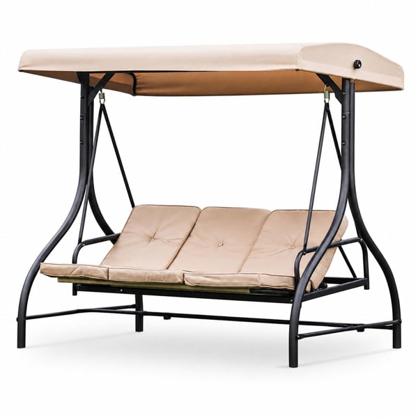 Heavy Duty Garden 3 Seater Swing Seat and Hammock Bed with Canopy, Steel Frame and Textaline Base, Thick Shower Proof Cushions