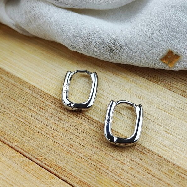 The Colourful Aura Sterling Silver U Shape Geometric Minimalist Rectangle Hoop Earrings