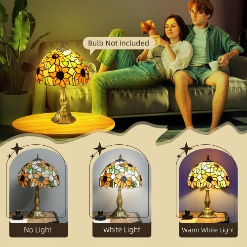 Wyld Haus Limbaka Glass And Metal Orange Sunflower Stained Glass Table Lamp