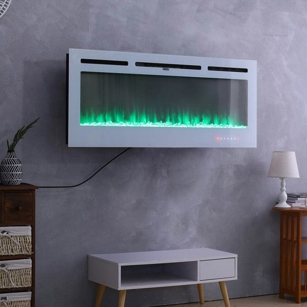12 Flame Colour Electric Fireplace with Safety Protection White Wall Mounted Fires Living and Home