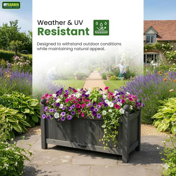 My Garden Outdoor Living Wooden Rectangular Trough Planter-PE Liner-60x20x34 cm Weather Resistant Wooden Planter Box for Patios, Gardens & Decking