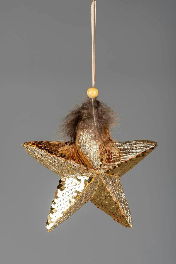 15cm Gold Glitter Star Christmas Hanging Decorations Set of 3 image 3