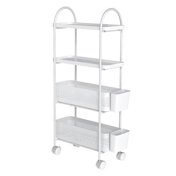 Levede 4 Tier Kitchen Trolley Cart Narrow on Wheels Pull out Bakset Storage Bins