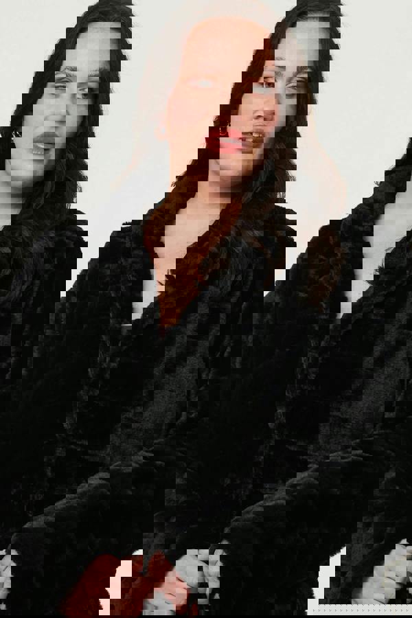 Black | Curve Faux Fur Thigh Length Coat