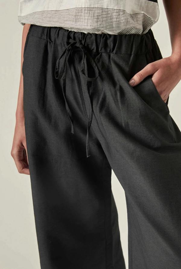 James Lakeland Linen Blend Black Drawstring Trousers