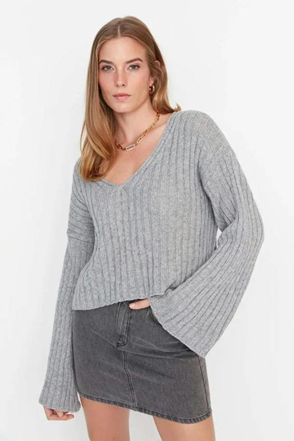 Hoxton Gal Mercerized Look Wool Blend Oversized Basic Knit Sweater