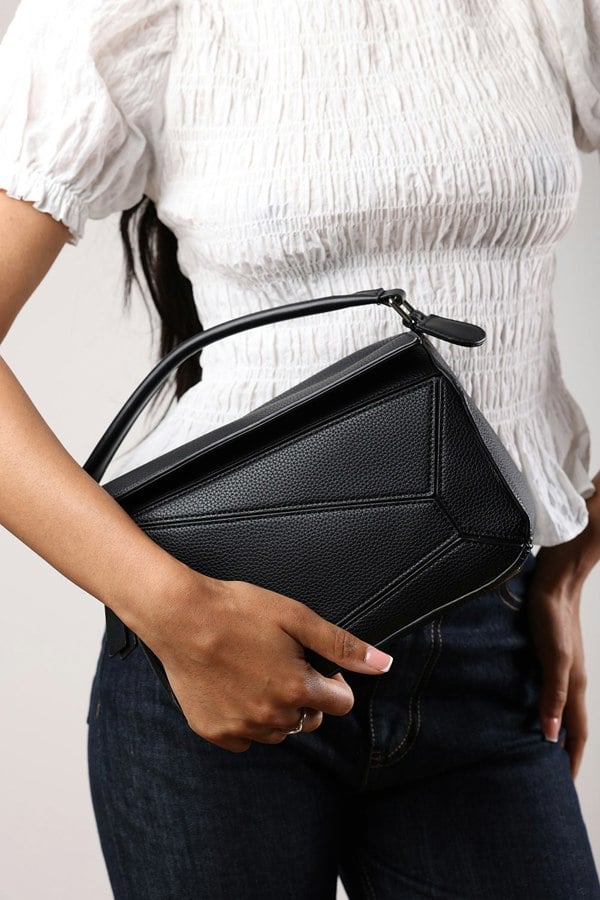 Where's That From Abrazo Geometric Top Handle Bag in Black