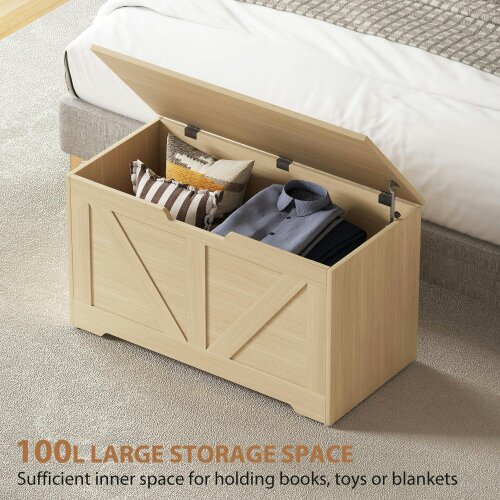 Wyld Haus Yolu Vina Natural Wood Effect Storage Chest With Safety Hinges 100 Litre