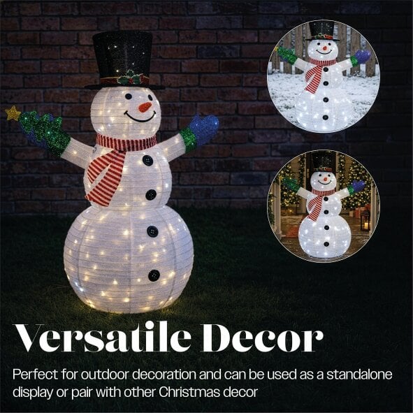 Scotts of Stow Xmas Haus 120cm Warm White LED Fold Snowman with Flash Outdoor Decoration with Flash Timer
