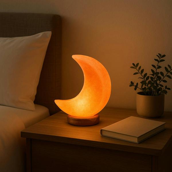 Nepal Crescent Moon Pink Natural Salt Lamp