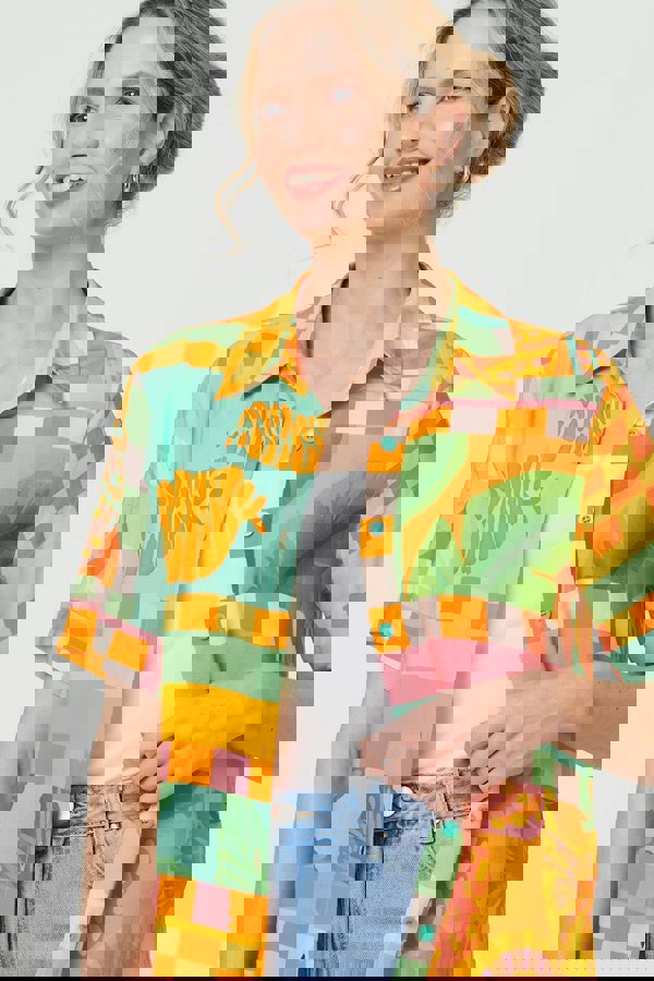 Orange | Patchwork Print Short Sleeve Boxy Shirt
