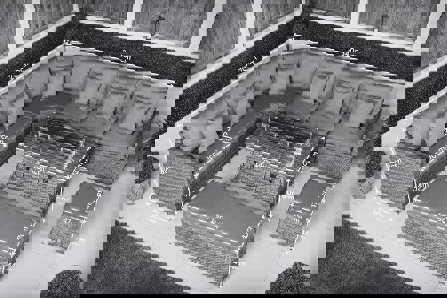 Giardino Santorini 6 Seat Modular Corner Sofa Rattan Garden Furniture Set Outdoor Fire Pit Coffee Table, Bench and Stool