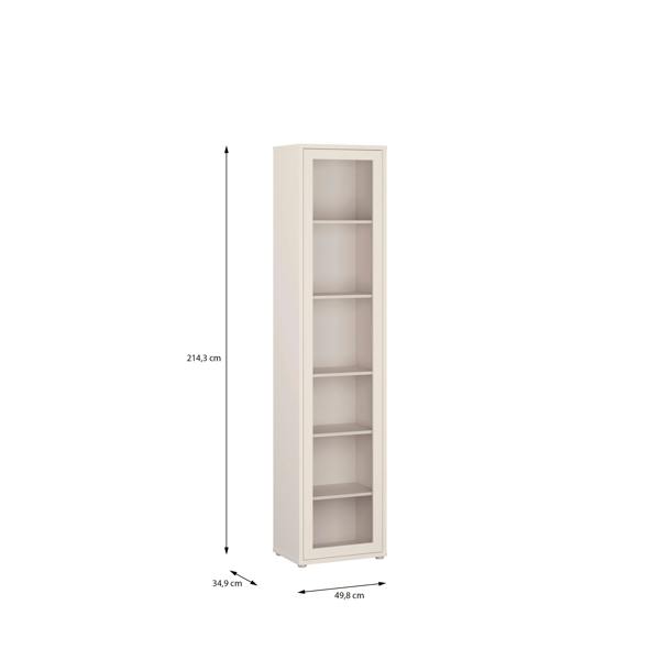 Furniture To Go Alice Springs Slim Tall Display Cabinet with 1 Glass Door Push-to-Open & 5 Shelves in Sand