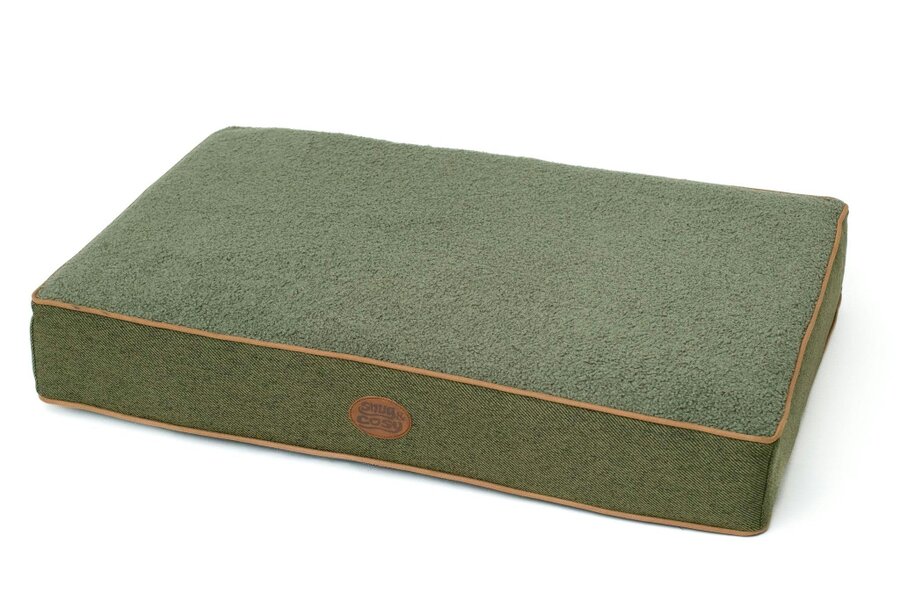 Snug and Cosy Pets Heritage Tweed Orthopaedic Pet Lounger - Comfort & Support -  90 × 60 × 15 cm - 35" - Country Green