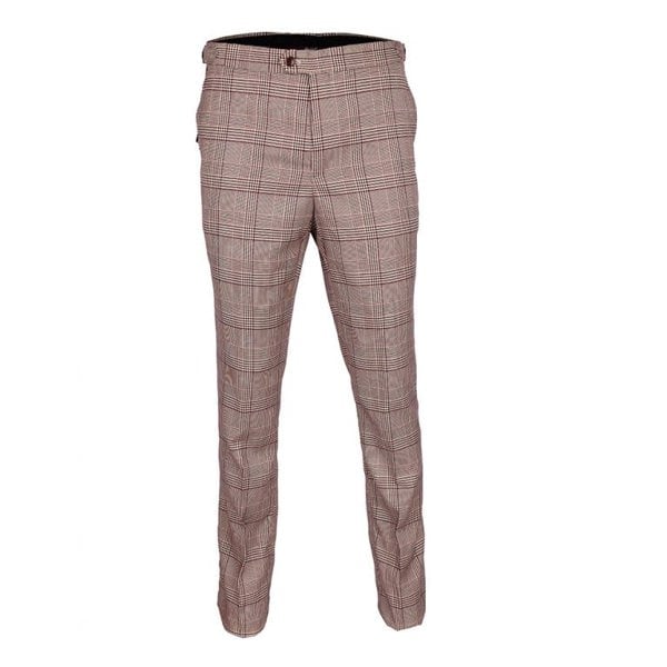 David WeJ Check Smart Trousers with Side Adjusters - Brown Orange