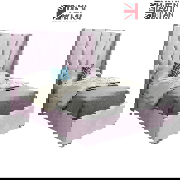 Casa Magna Bellini Wide Curved Winged Upholstered Soft Velvet Bed Frame - Pink