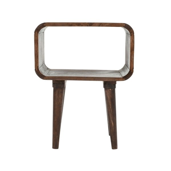 IH Design Winnie Dark Mango Wood Bedside Open Curve Edges Table