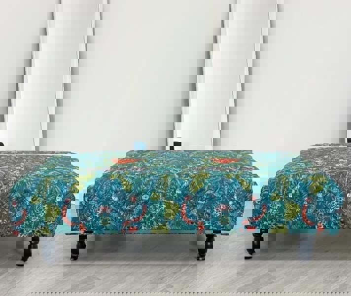 ISTOOLS Green Printed Fabric Multicolour Footstool Bench – Stylish, Comfortable & Multi-purpose