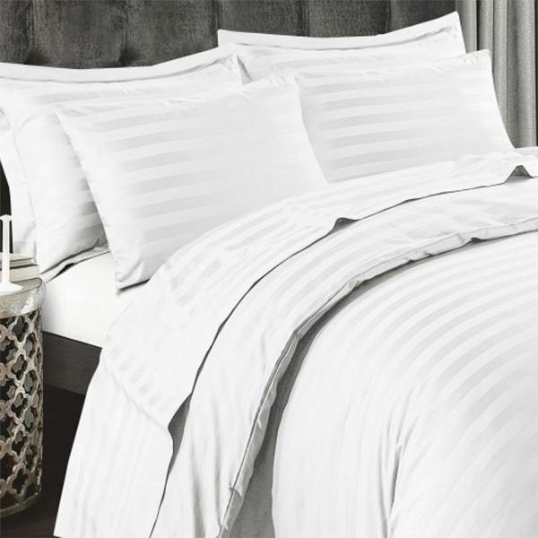 T-400 Satin Stripe White Duvet Cover Set