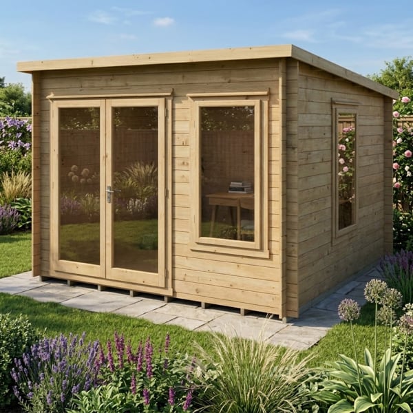 Shire Emneth 10x10 Pent Log Cabin 19mm interlock  Cladding